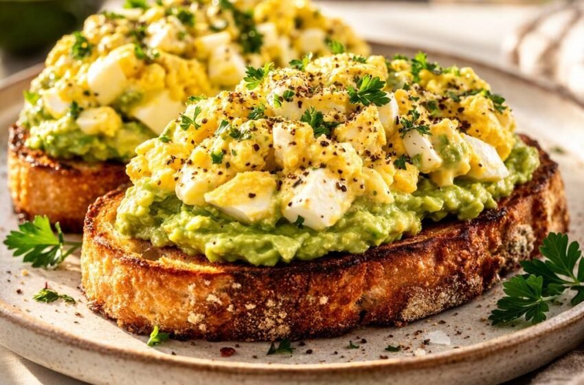 Avocado egg toast with herbs