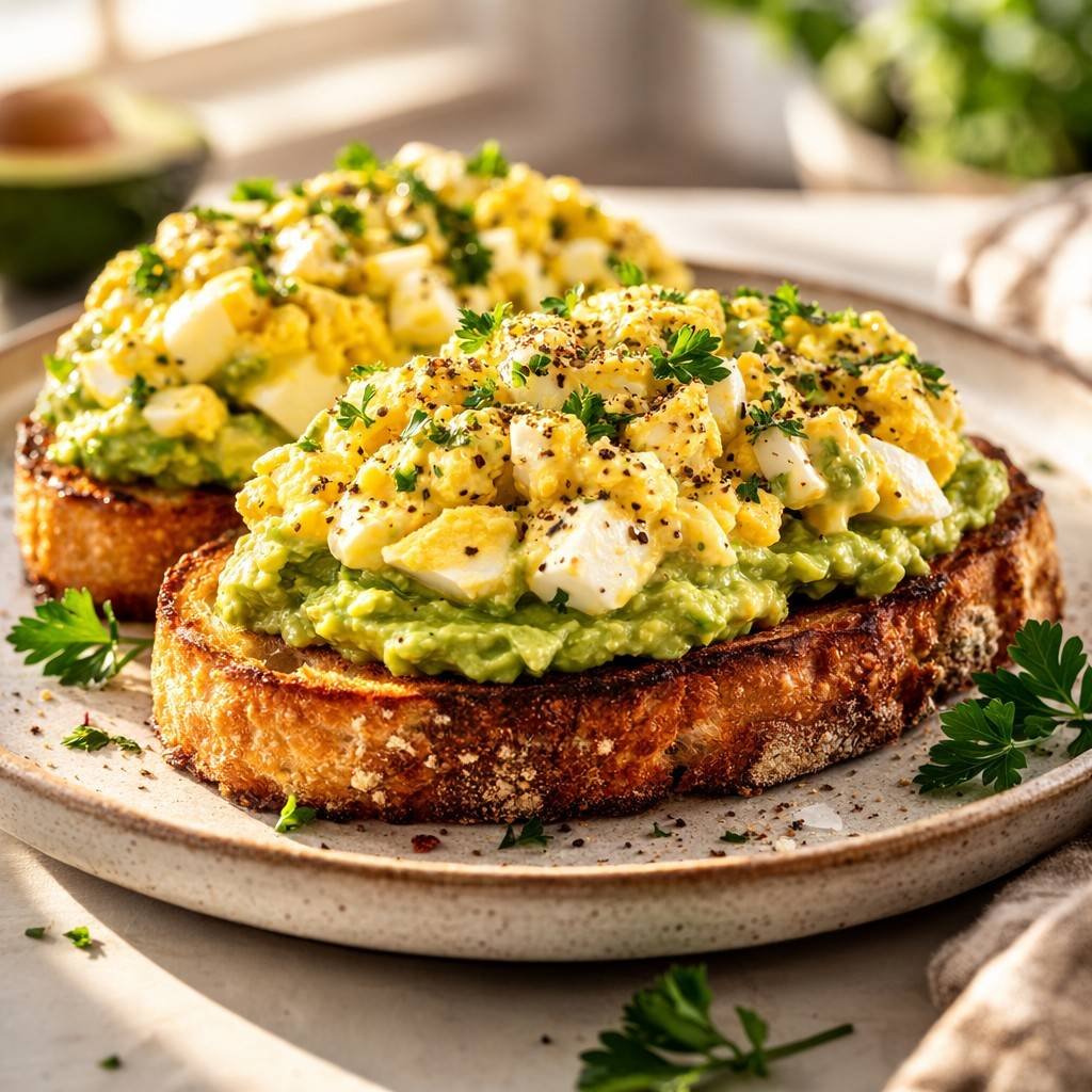 Avocado egg toast with herbs