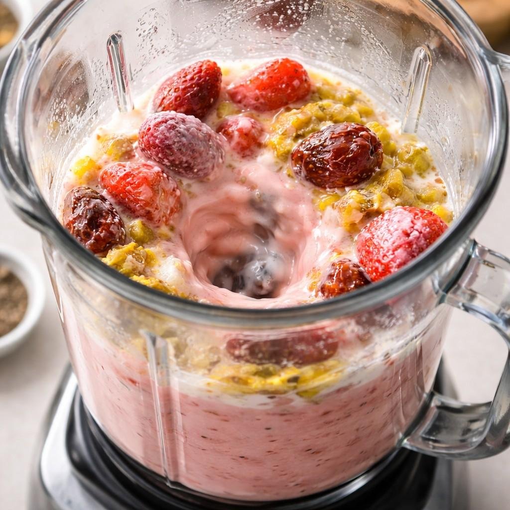 Blending a vibrant smoothie mix