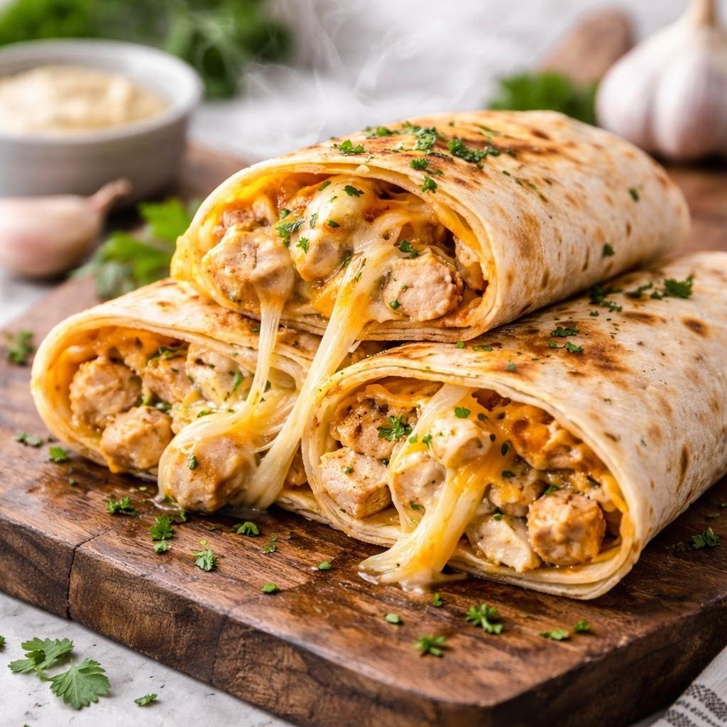 Cheesy Garlic Chicken Wraps