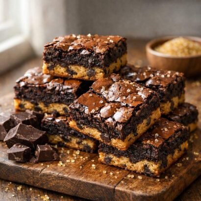 Chewy brookies with melted chocolate