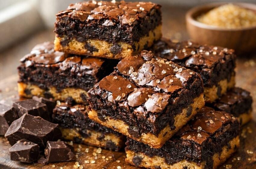 Chewy brookies with melted chocolate