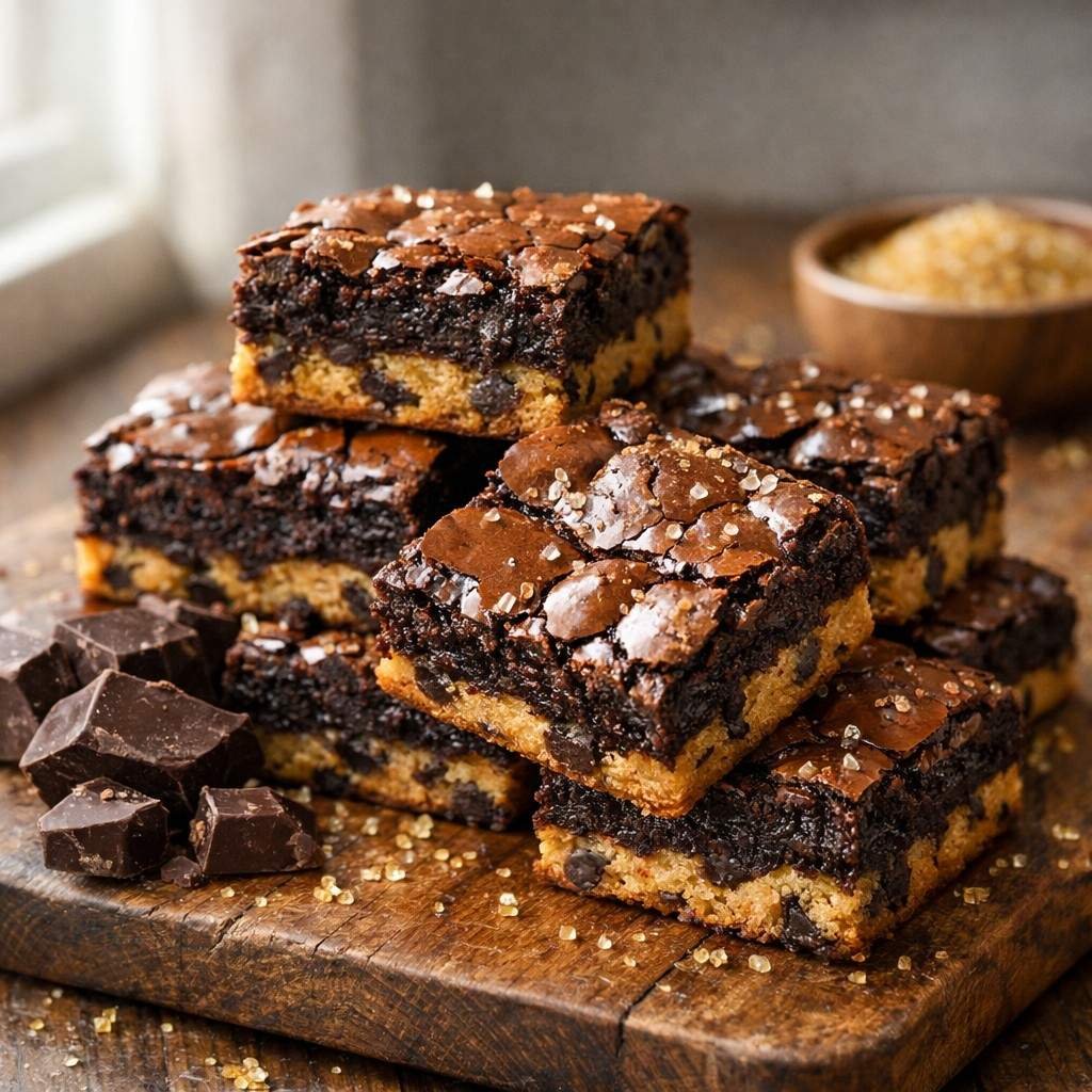 Chewy brookies with melted chocolate