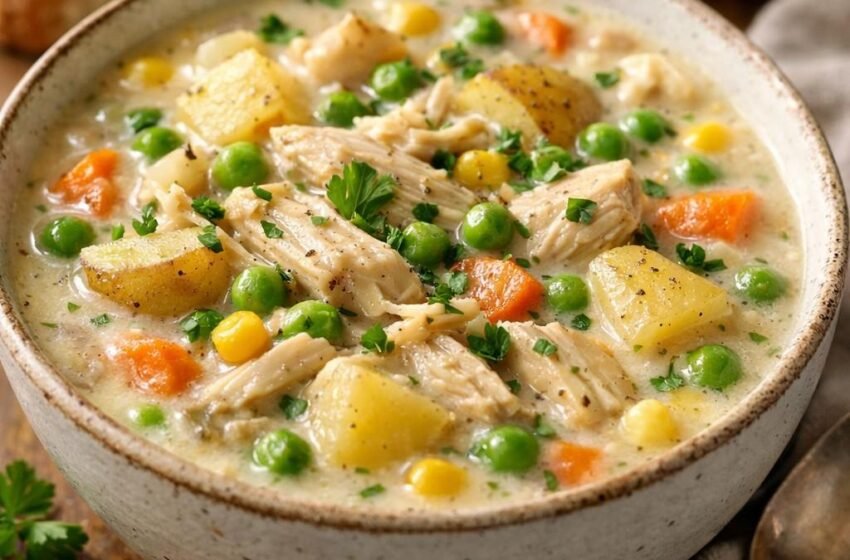 Chicken Pot Pie Soup with Tender Potatoes