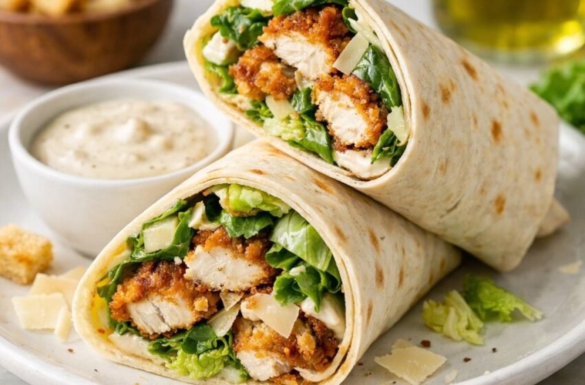 Crispy chicken Caesar wraps with dressing