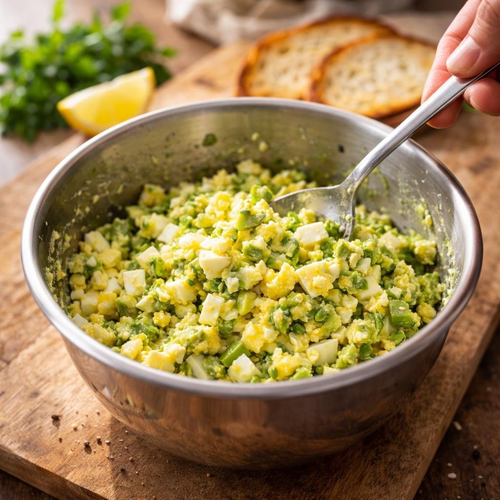 Egg salad avocado toast prep