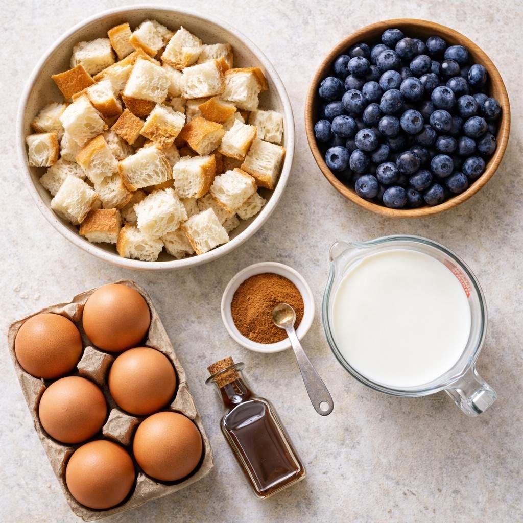 Fresh ingredients for blueberry casserole