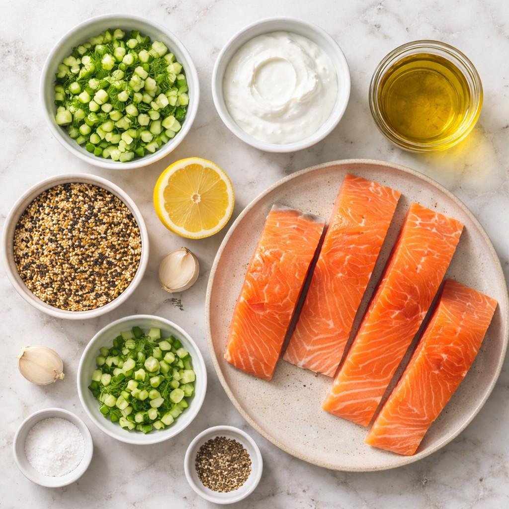 Fresh ingredients for salmon recipe