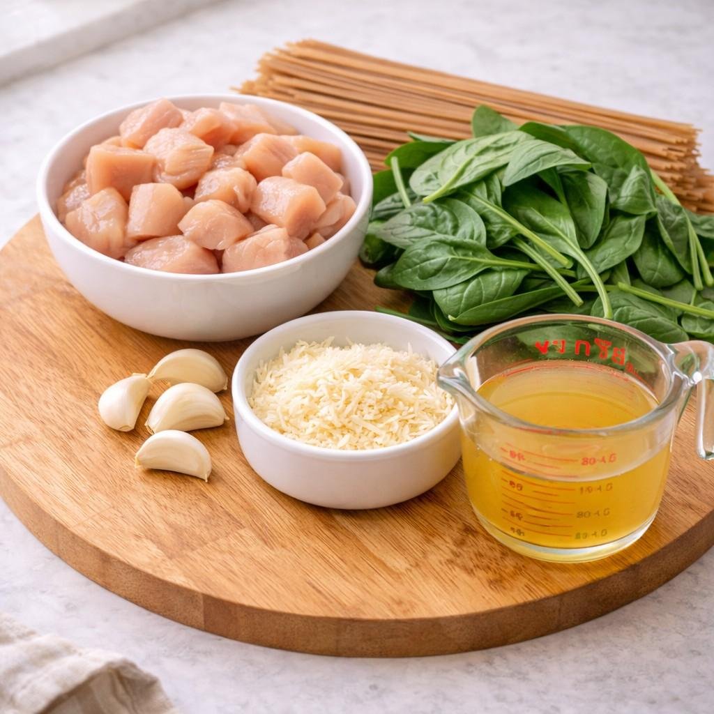 Healthy garlic Parmesan chicken pasta prep