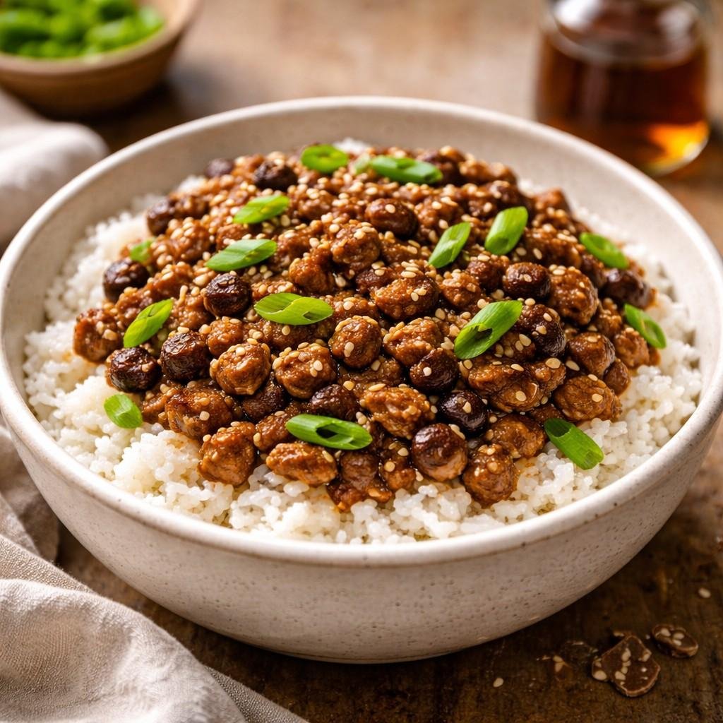 Savory Korean ground beef rice bowl
