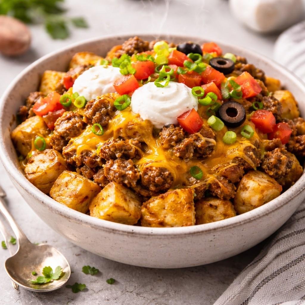 Loaded Potato Taco Bowl with Fresh Toppings