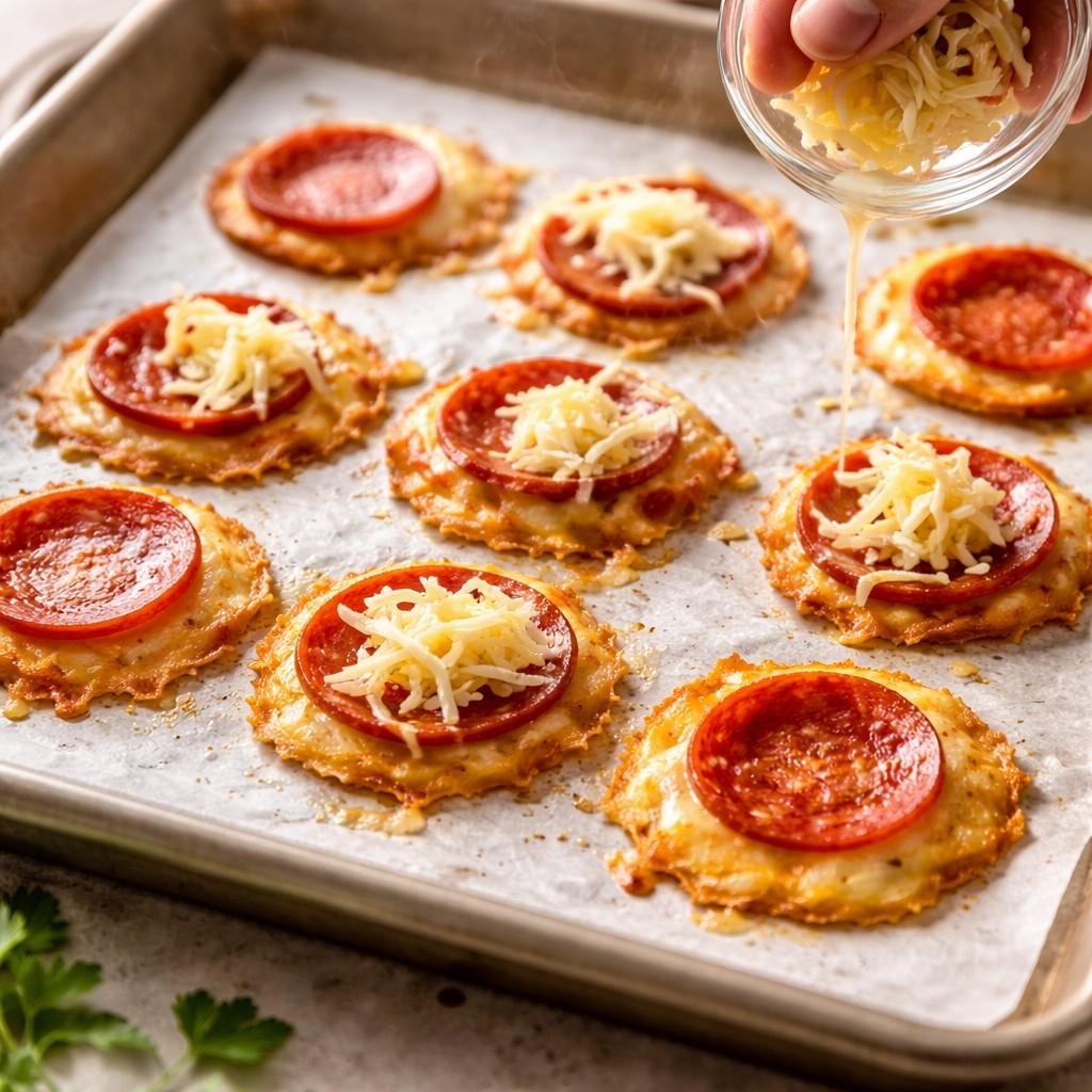 Melting pepperoni and cheese crisps