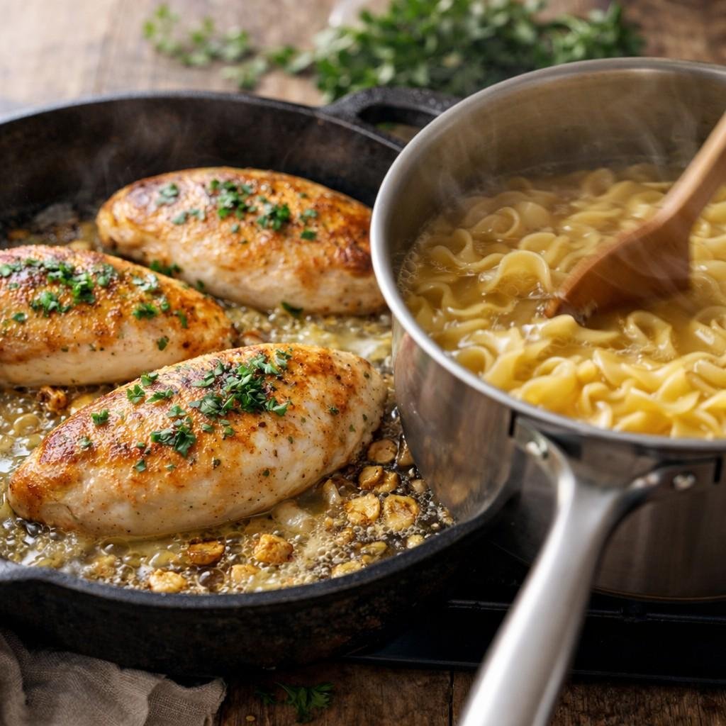 One-Pan Chicken with Buttered Noodles