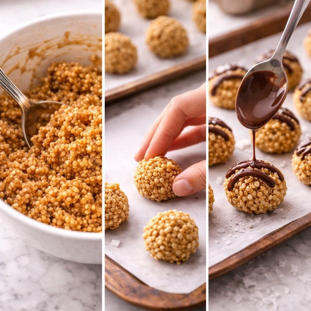 Peanut butter-quinoa snack preparation steps
