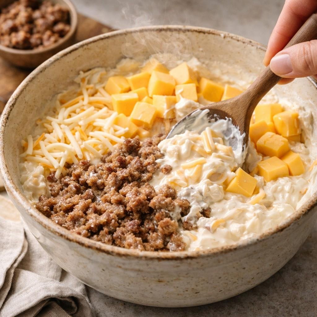 Preparing a cheesy sausage dip