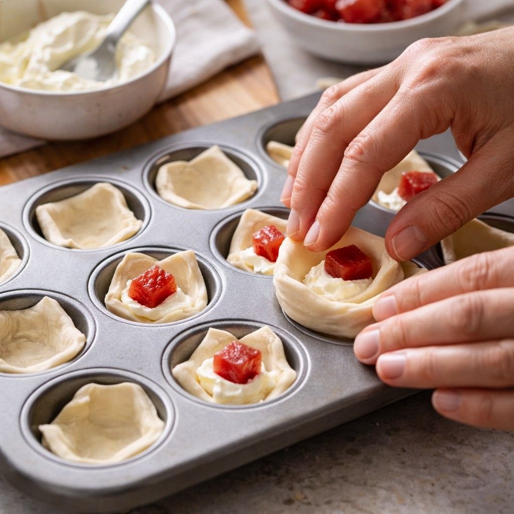 Preparing guava cream cheese bites