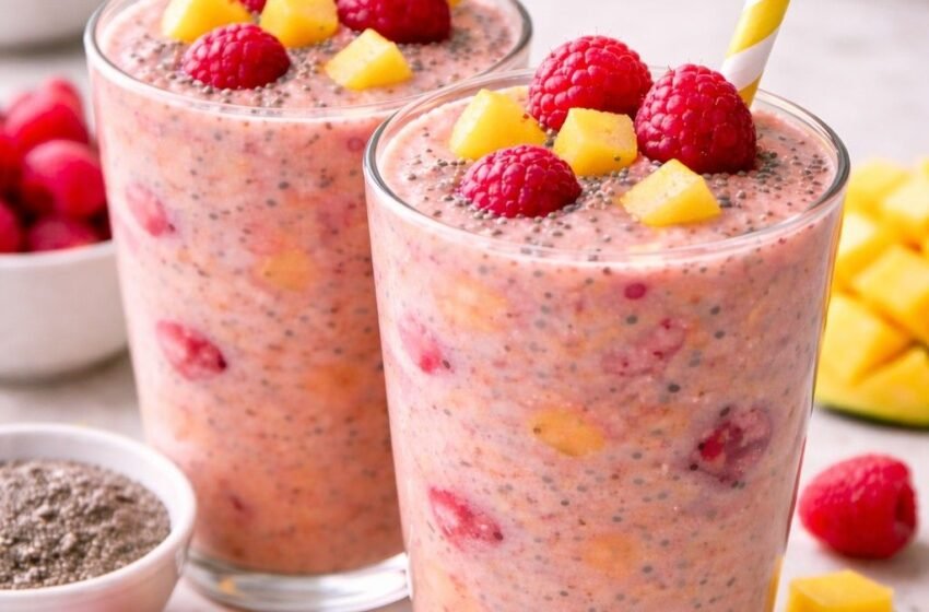 Raspberry mango chia smoothies