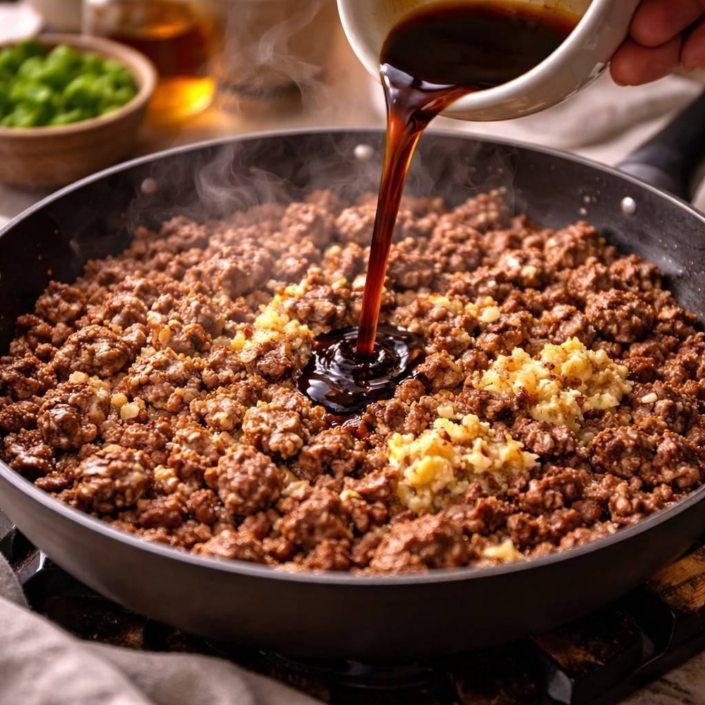 Sizzling beef with soy sauce