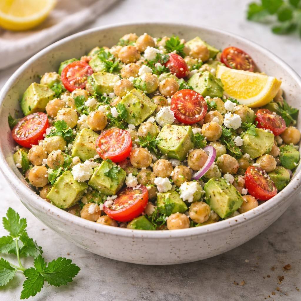 fresh chickpea avocado salad