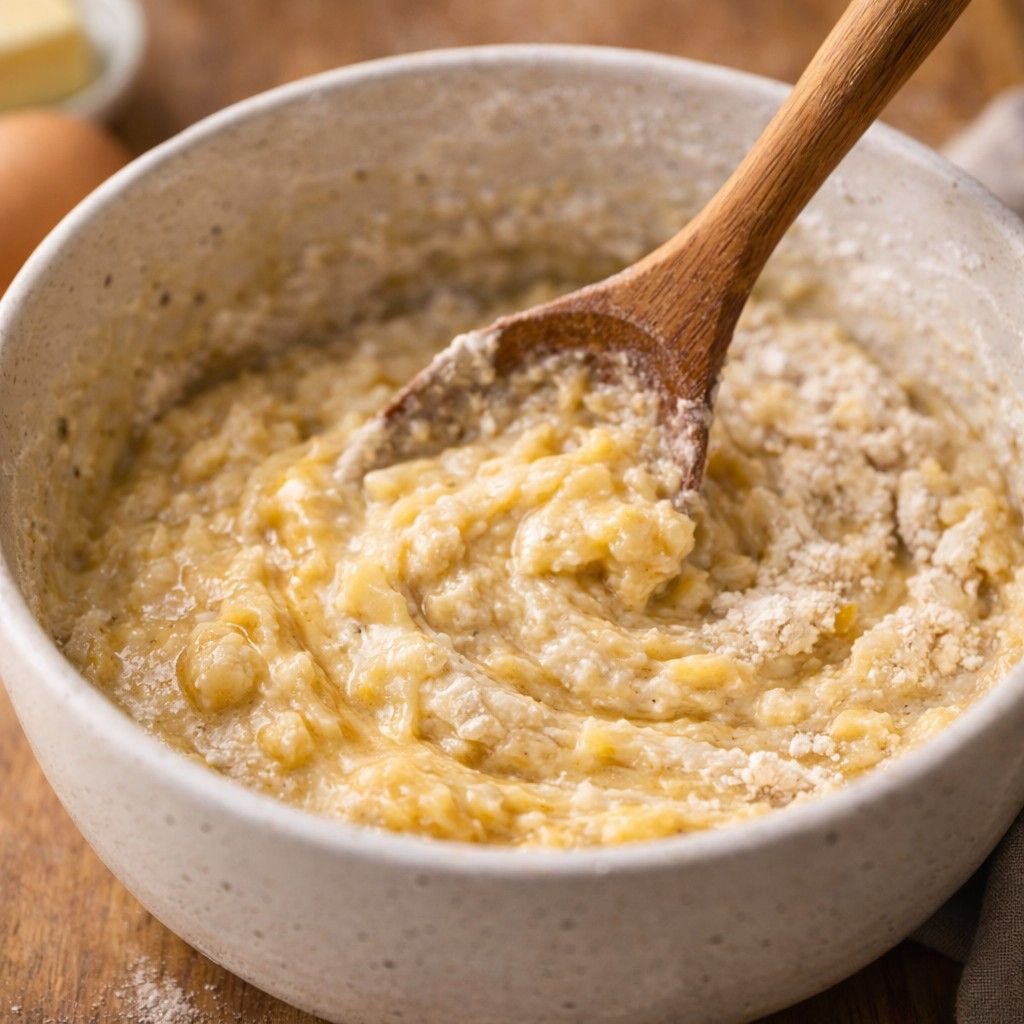 mixing banana bread batter