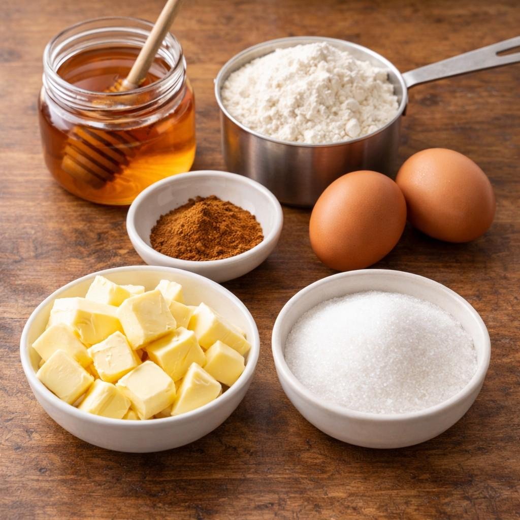 Baking ingredients for honey cinnamon bars