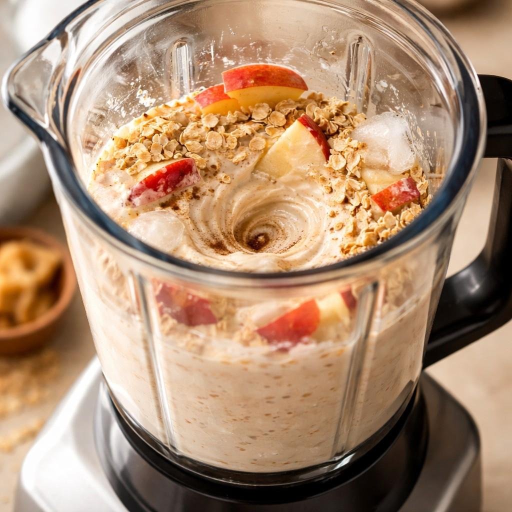 Apple pie smoothie blend in progress