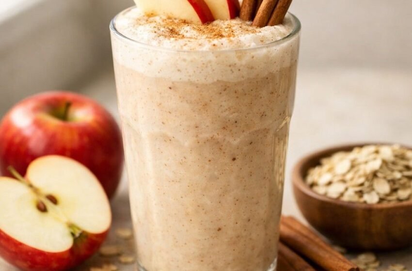 Apple pie smoothie with cinnamon and oats