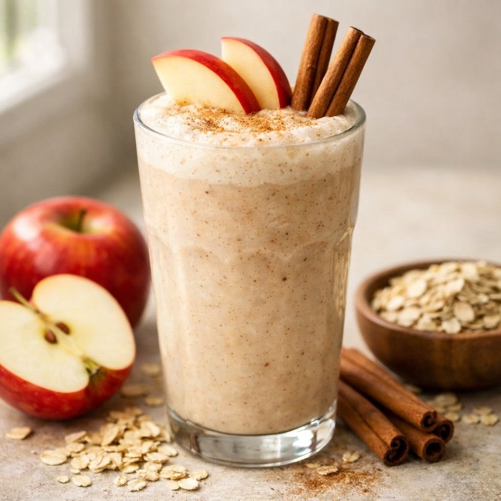 Apple pie smoothie with cinnamon and oats