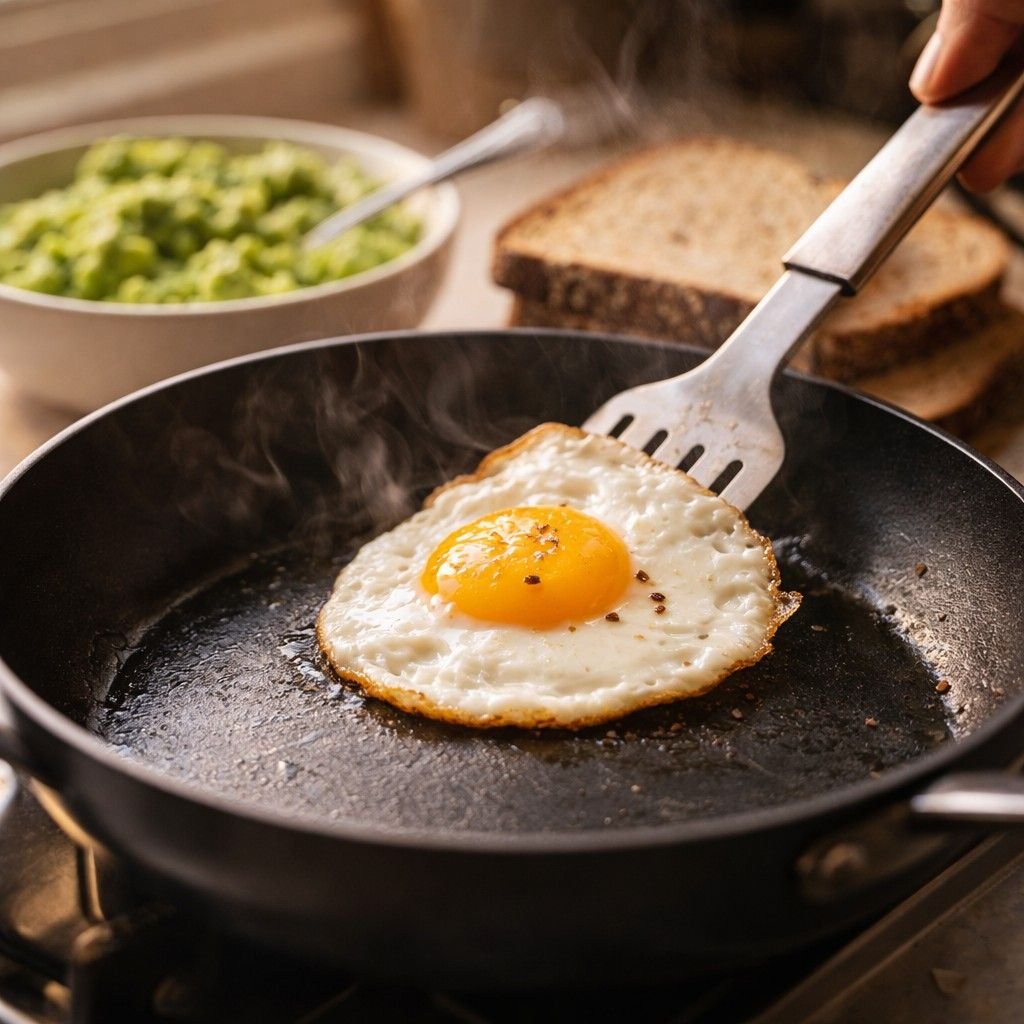 Avocado egg breakfast in the making