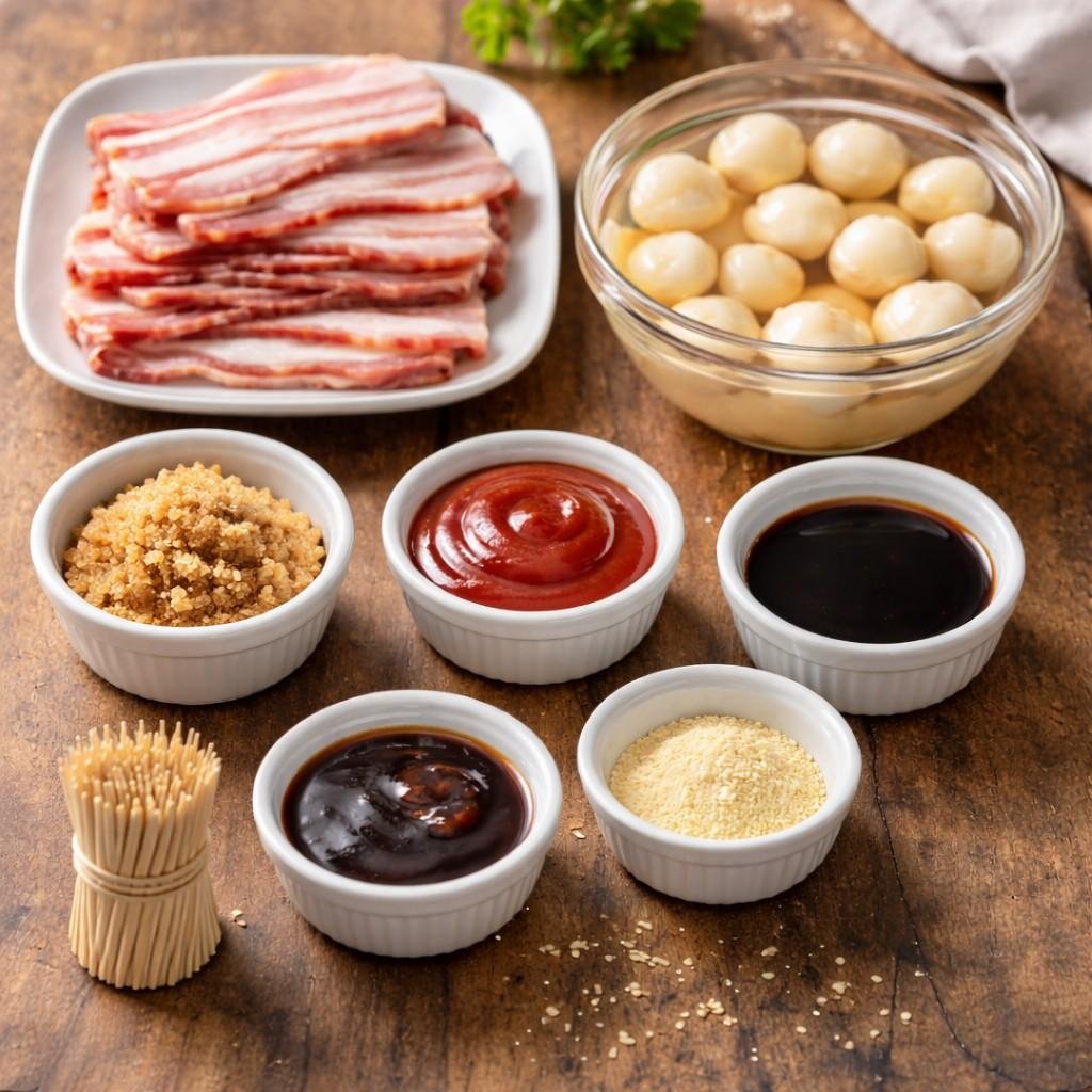 Bacon-wrapped water chestnut ingredients prep