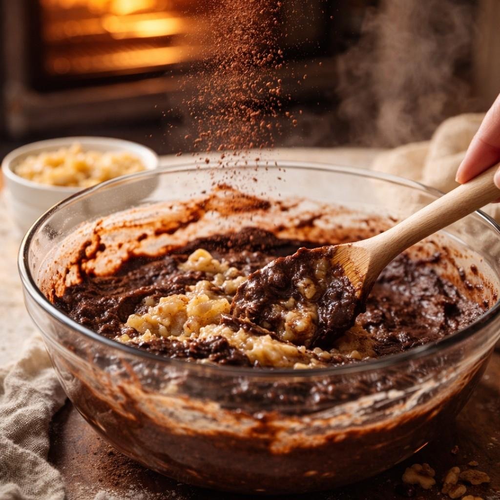 Baking chocolate protein muffins in progress