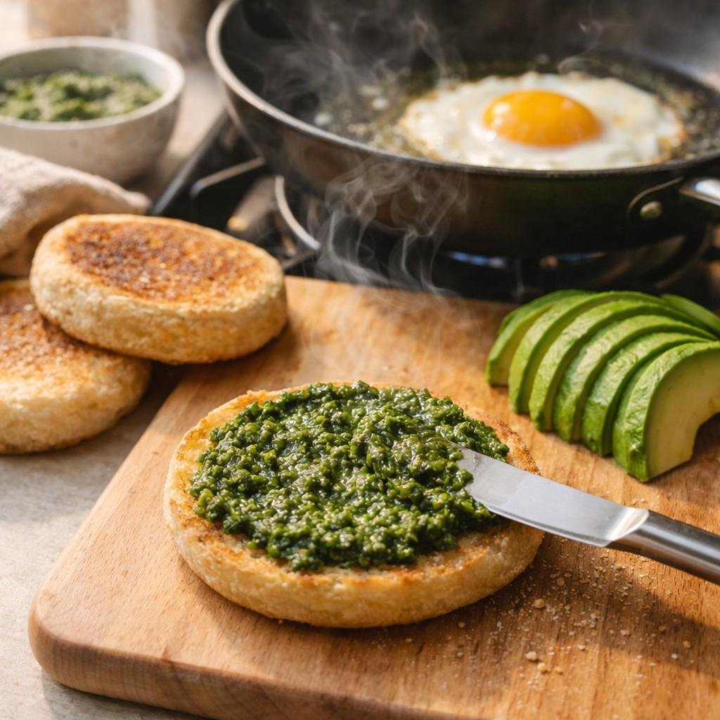 Breakfast sandwich in the making