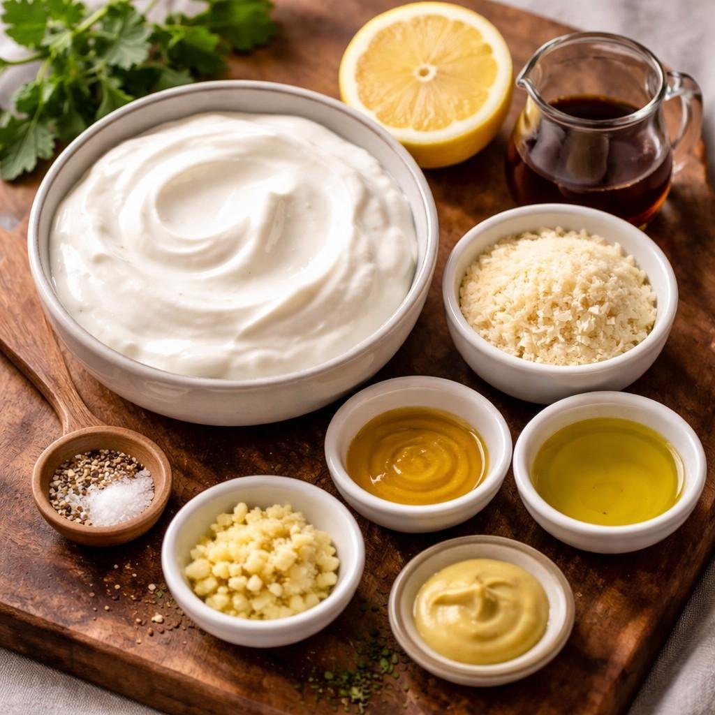 Caesar yogurt dip preparation ingredients