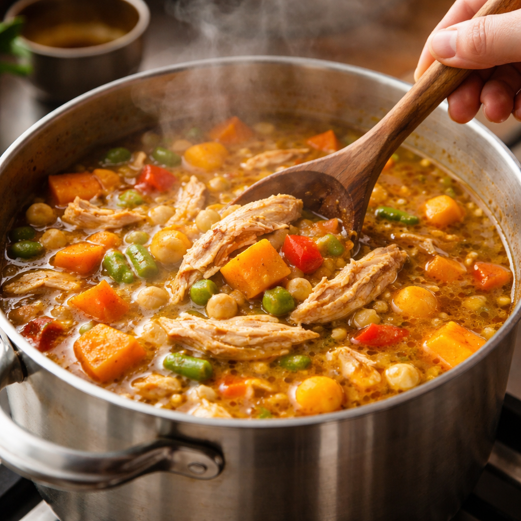 Moroccan chicken soup in the making