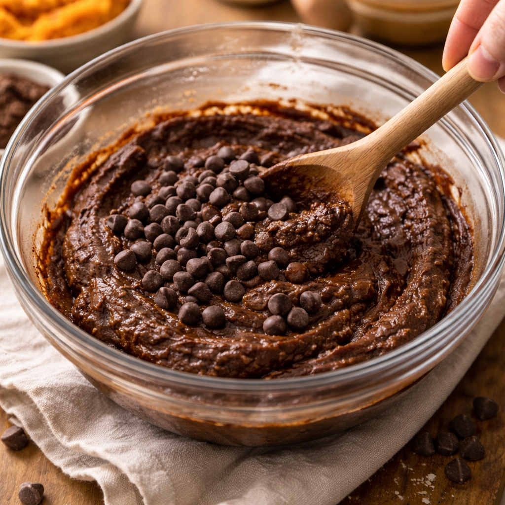 Chocolate batter with sweet potato and chips