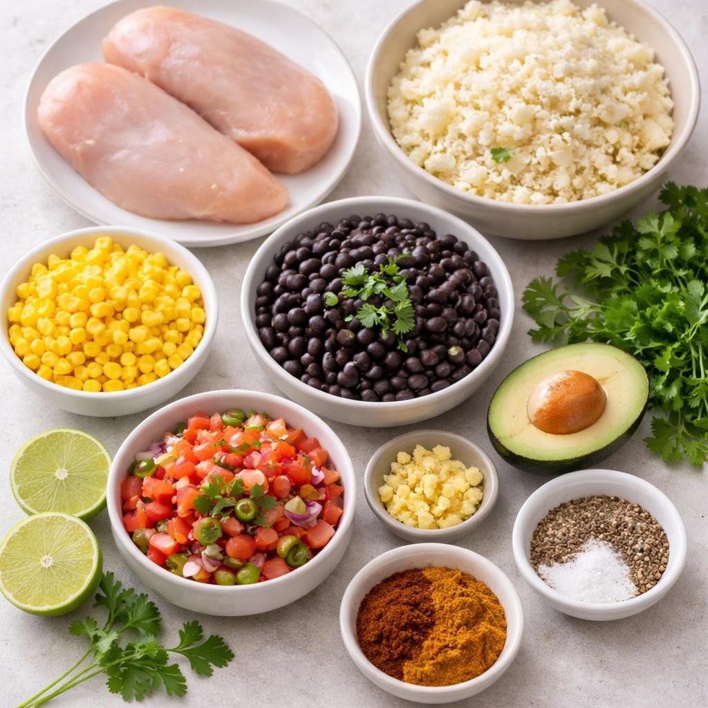 Chipotle Chicken Burrito Bowl with Cauliflower Rice ingredients