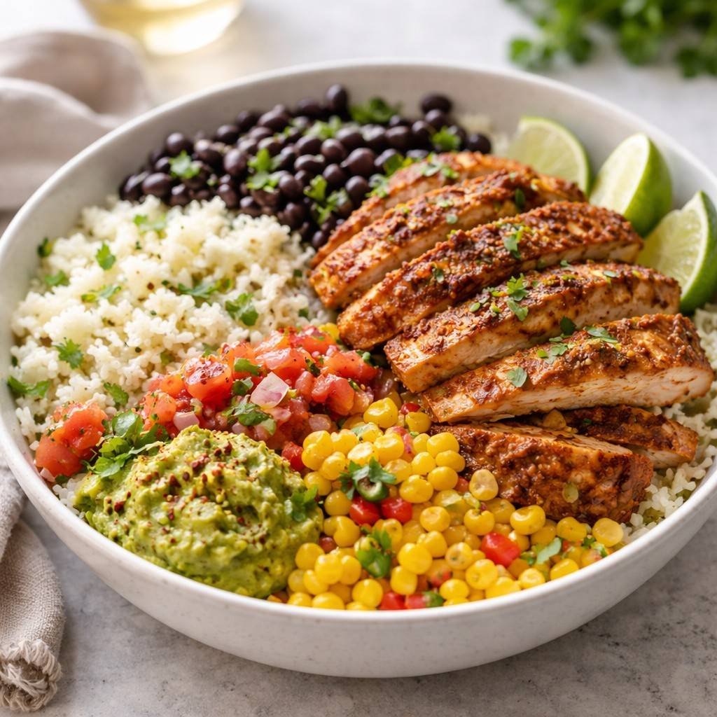 Chipotle Chicken Burrito Bowl with Cauliflower Rice