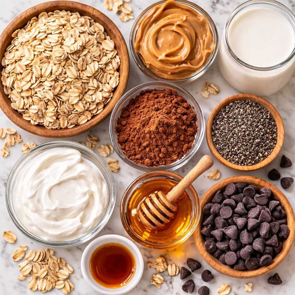 Chocolate peanut butter oats prep setup