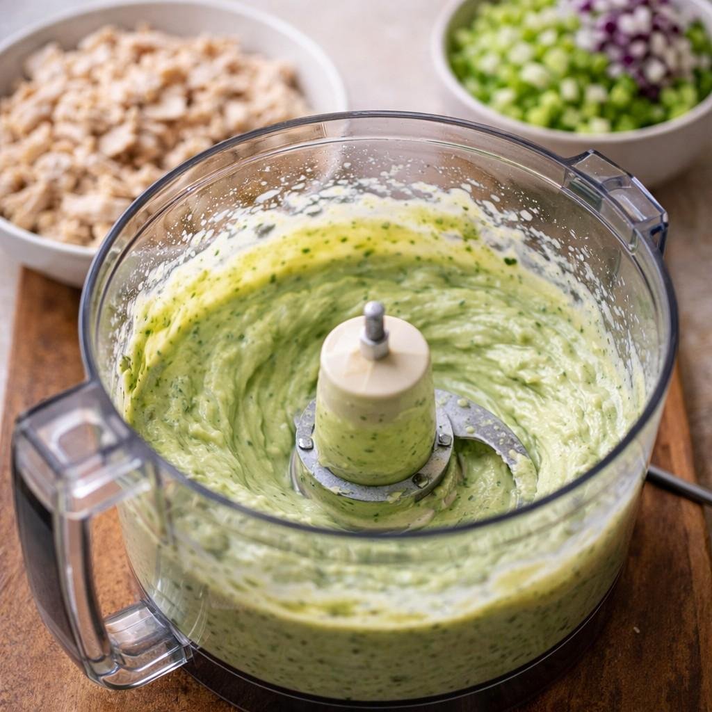 Creamy avocado ranch sauce in process