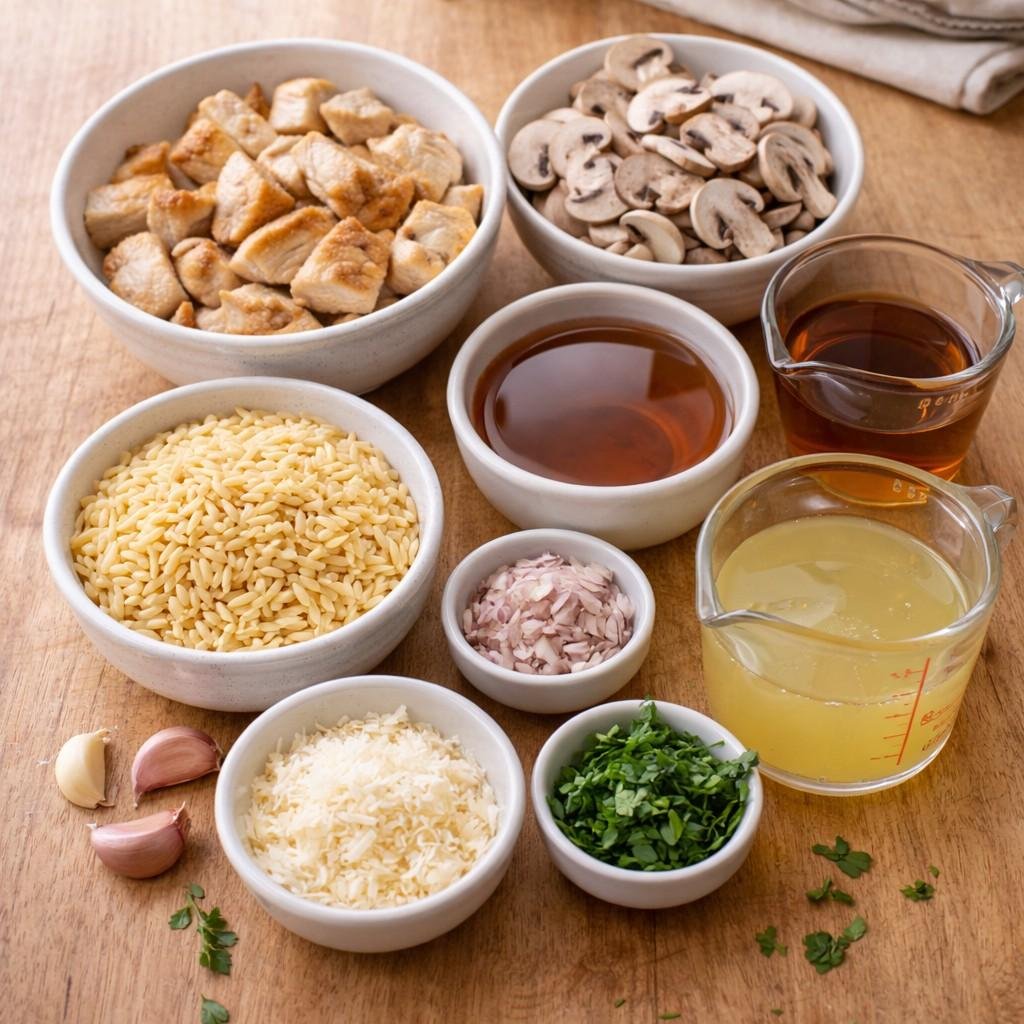 Creamy chicken marsala casserole prep