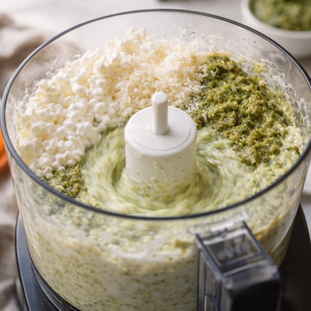 Creamy cottage cheese dip in progress