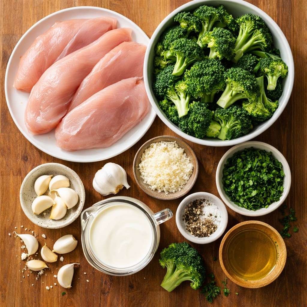 Creamy garlic chicken and broccoli prep