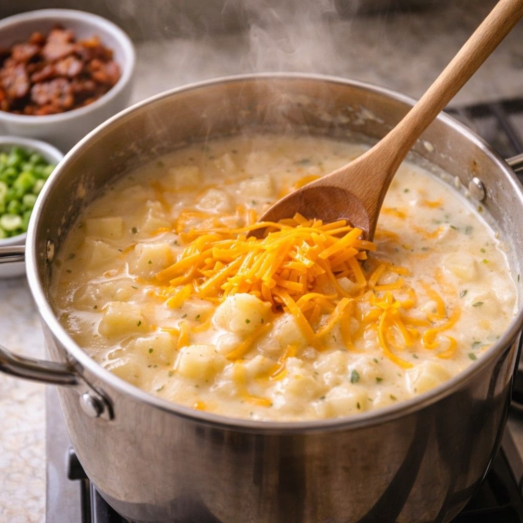 Creamy potato soup in the making