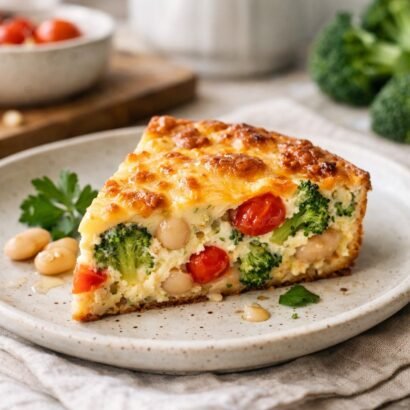 Crustless Broccoli Tomato White Bean Quiche