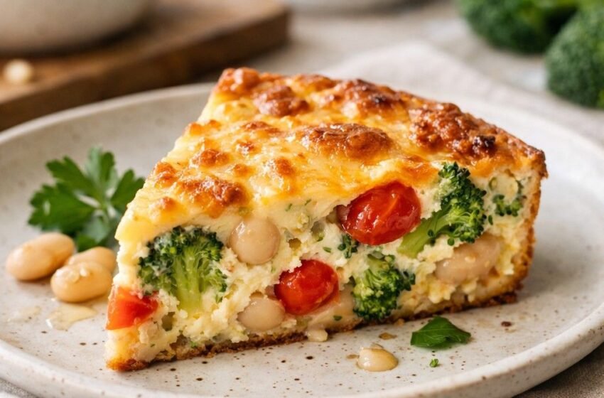 Crustless Broccoli Tomato White Bean Quiche