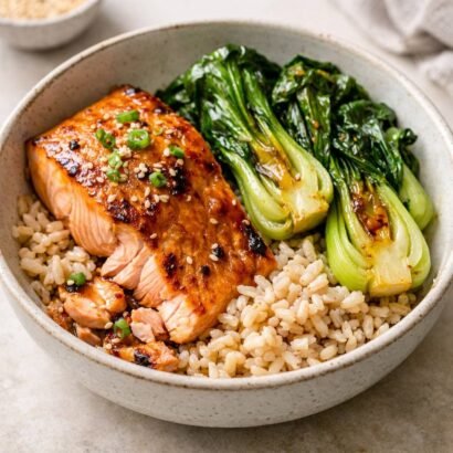 Easy Sheet Pan Salmon with Bok Choy and Rice