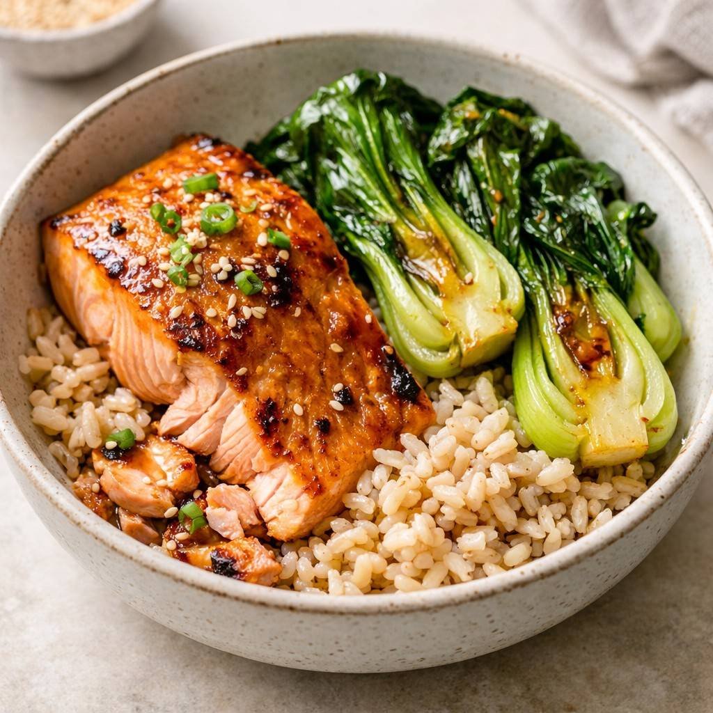 Easy Sheet Pan Salmon with Bok Choy and Rice