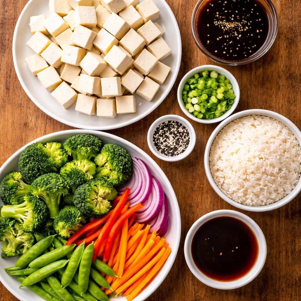 Easy Teriyaki Tofu Rice Bowl ingredients