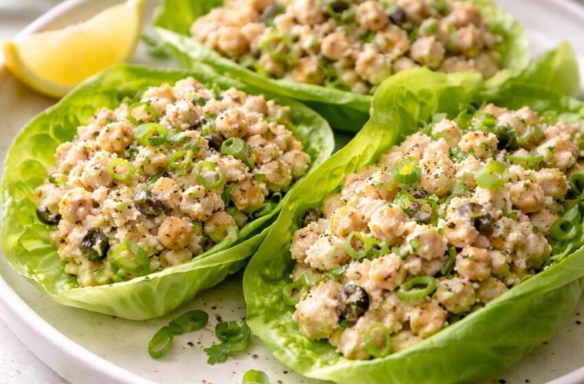 Fresh chickpea tuna salad wraps