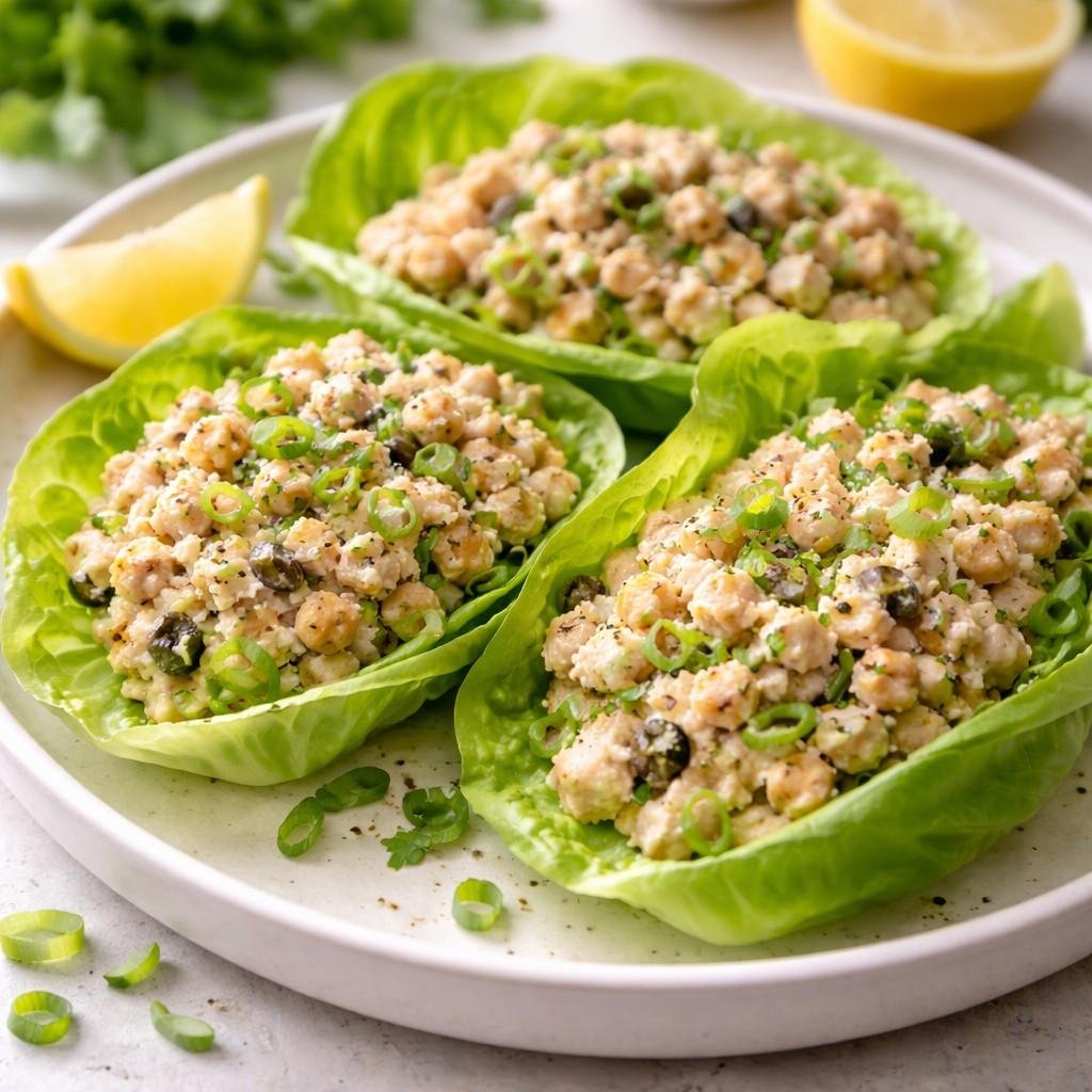 Fresh chickpea tuna salad wraps
